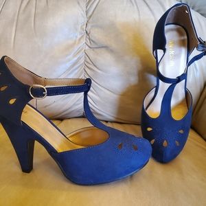 Mod Cloth Blue T-strap heels, new in box!